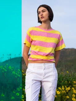 Twist Of Fate Tee Lemoncello/ Pink Stripe