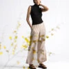 Side Slit Wide Leg Semi High Rise Pant Artisan Stripe