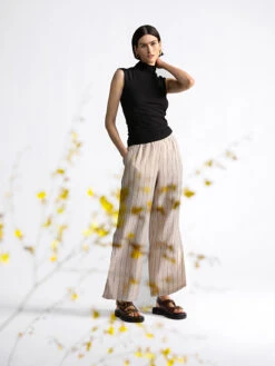 Side Slit Wide Leg Semi High Rise Pant Artisan Stripe