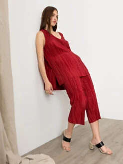 Plisse Semi High Rise Culotte Red Dahlia