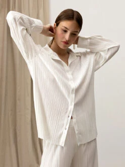 Plisse Button Down Shirt Milk