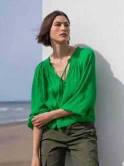 Breezy Smock Neck Blouse Jelly Bean