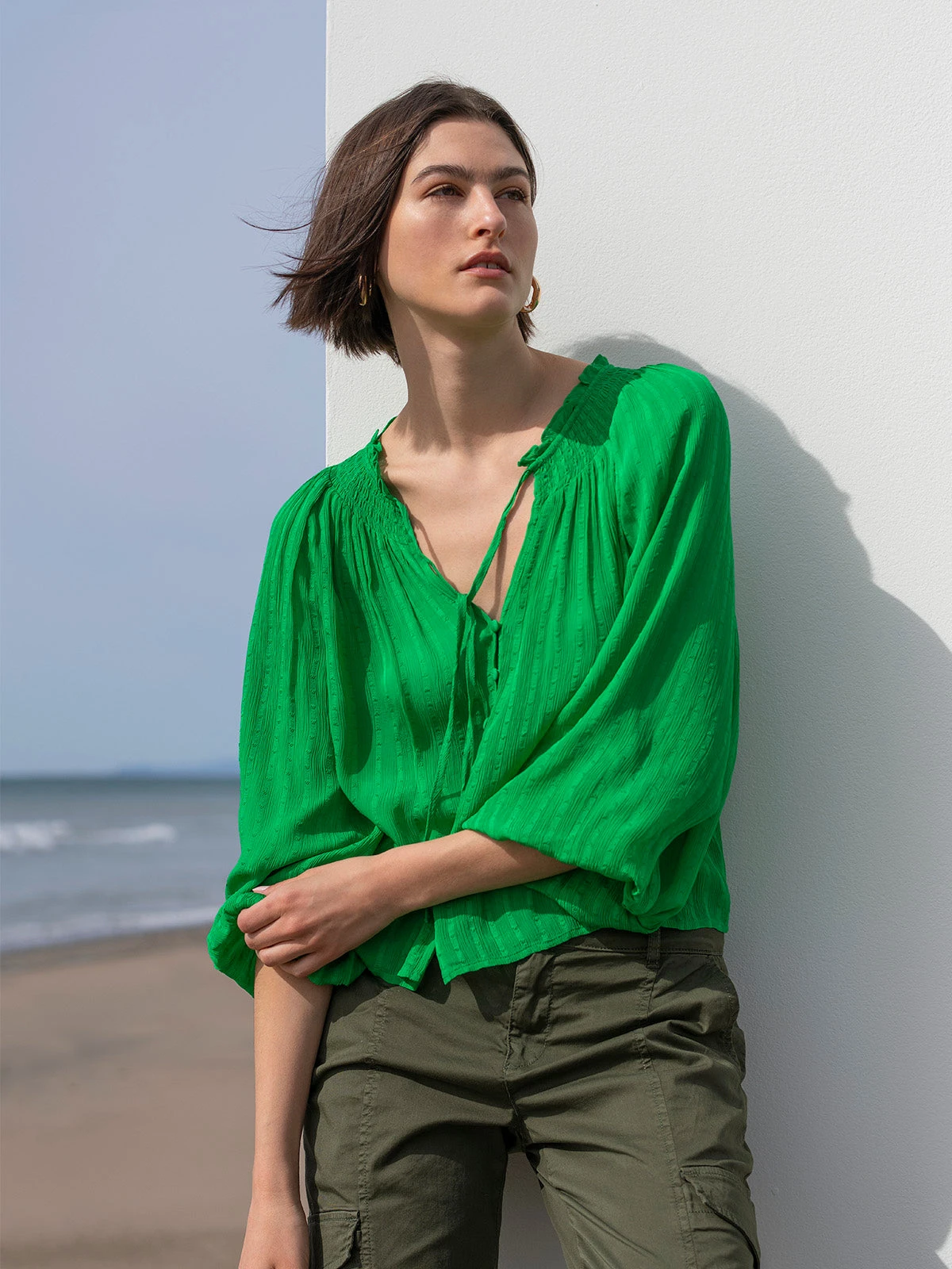 Breezy Smock Neck Blouse Jelly Bean 1 Breezy Smock Neck Blouse Jelly Bean