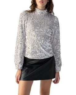 Sanctuary All Nighter Mock Neck Sequin & Velvet Blouse