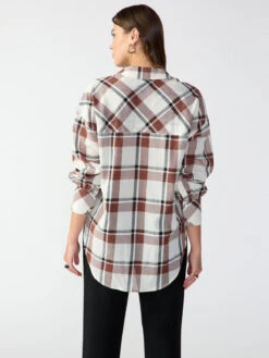 Dropped Shoulder Tunic Top Caramel Cafe Plaid -Clothing Store CB2141AJ8 CARP 001759