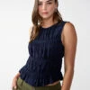 Sleeveless Soft Smock Blouse Navy Reflection