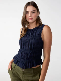 Sleeveless Soft Smock Blouse Navy Reflection