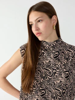 Plisse Mock Neck Top Safari -Clothing Store CB2410PE9 SAFR 1096
