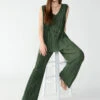 Plisse Semi High Rise Pull On Pant Kombu Green