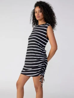 Sleeveless Drawstring Dress Black White Stripe -Clothing Store CD1853K1A BKWS 0575