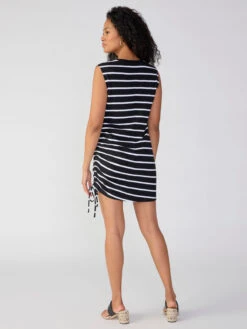 Sleeveless Drawstring Dress Black White Stripe -Clothing Store CD1853K1A BKWS 0581
