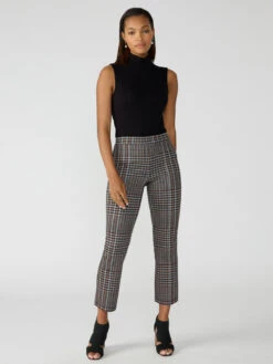 Carnaby Kick Crop Semi High Rise Legging Cappuccino Glen Plaid