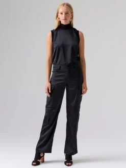 Rowan Satin Semi High Rise Cargo Pant Black
