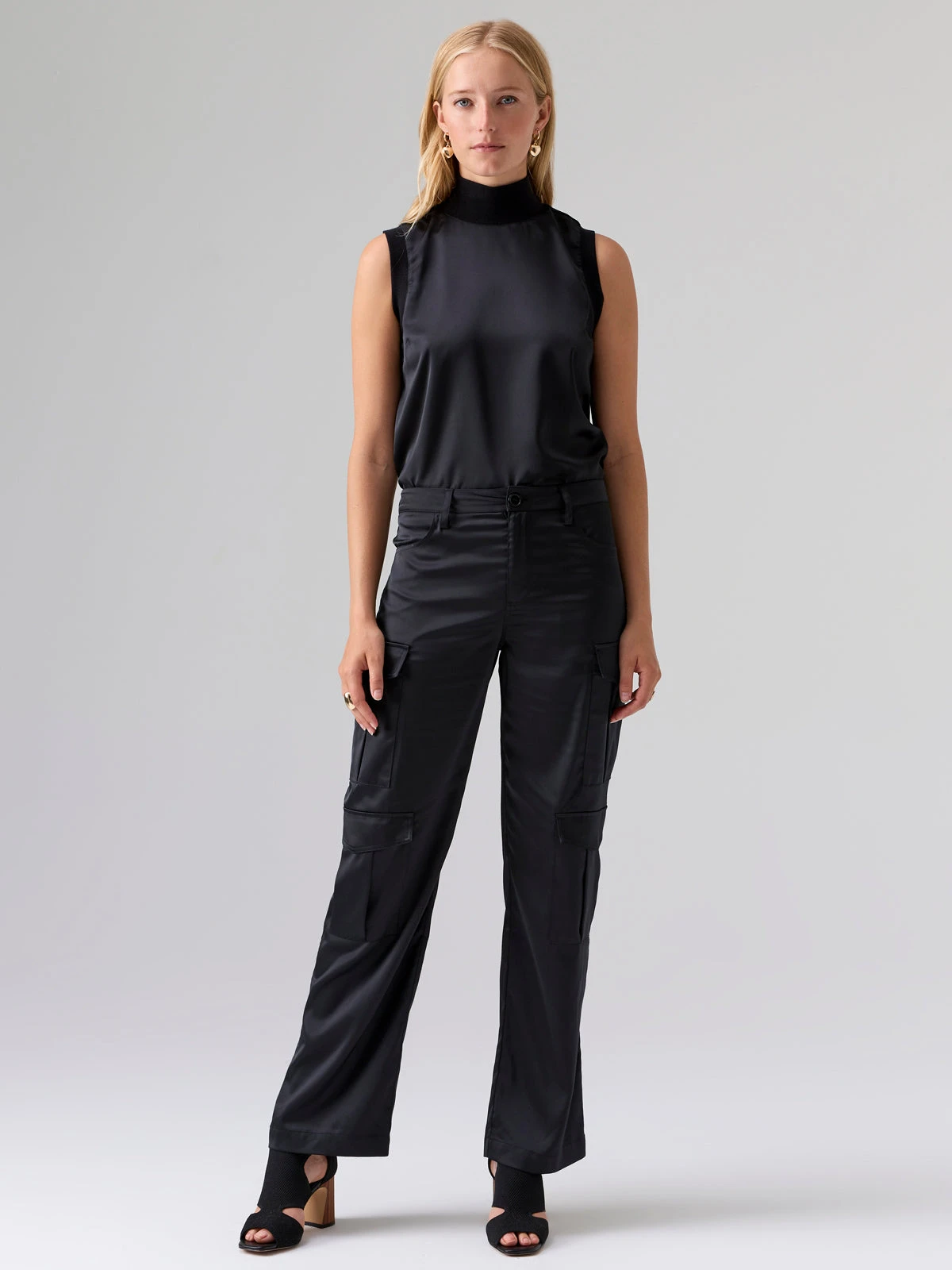 Rowan Satin Semi High Rise Cargo Pant Black 1 Rowan Satin Semi High Rise Cargo Pant Black