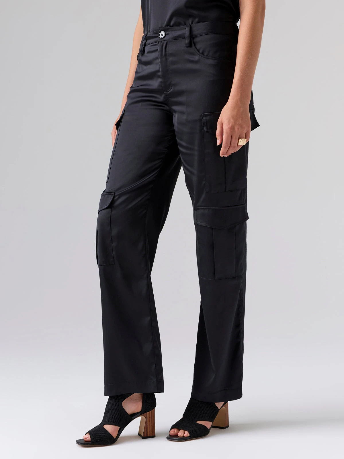 Rowan Satin Semi High Rise Cargo Pant Black 2 Rowan Satin Semi High Rise Cargo Pant Black - Image 2