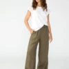 Smocked Wide Leg Semi High Rise Pant Mossy Green