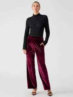 Faye Semi High Rise Velvet Trouser Pant Sugar Plum
