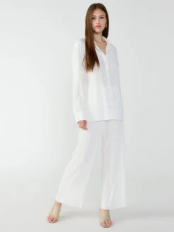 Plisse Semi High Rise Pull On Pant Milk