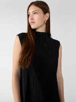 Plisse Mock Neck Top Black -Clothing Store CP1012PE8 BLCK 1419