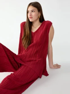 Plisse Tunic Top Red Dahlia