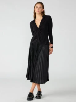 Everyday Pleated Satin Skirt Black -Clothing Store CS0298AX5 BLCK 000338