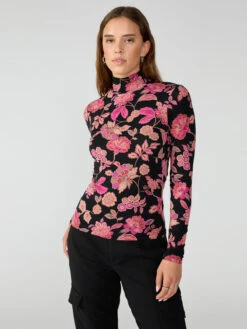 Slinky Mock Neck Tee Cranberry Bloom -Clothing Store CT3152MZ3 CRNB 001928