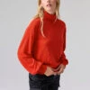 Ruched Sleeve Turtleneck Top Lipstick