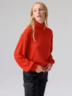 Ruched Sleeve Turtleneck Top Lipstick