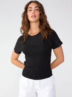 Smocked Corset Tee Black -Clothing Store CT3705XK6 BLCK 2123