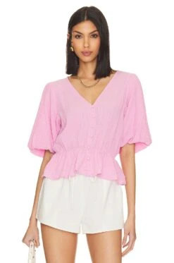 Sanctuary Textured Button Front Top Pink