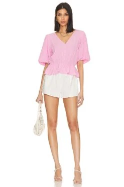 Sanctuary Textured Button Front Top Pink -Clothing Store SANC WS749 V4