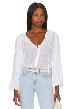 Sanctuary Breezy Smock Neck Blouse White