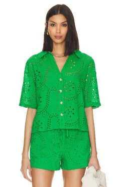 Sanctuary Eyelet Button Down Top Jelly Bean