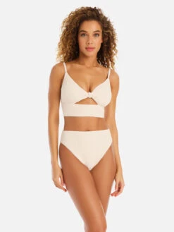 High Leg High Rise Bikini Bottom White Sand