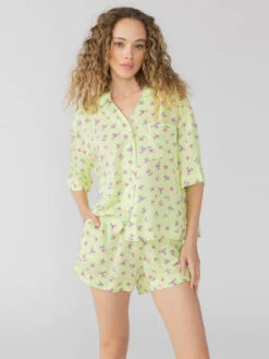 Boxy Buttonup & Highwaisted Boxer Set Lime Floral -Clothing Store SY2726222 LIFL 1906