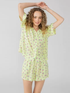Boxy Buttonup & Highwaisted Boxer Set Lime Floral -Clothing Store SY2726222 LIFL 1918