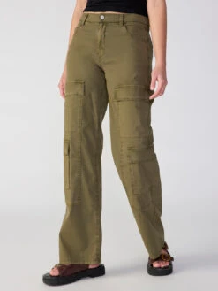 Low Slung Y2K Standard Rise Cargo Pant Mossy Green -Clothing Store WideLegPantShop 4343